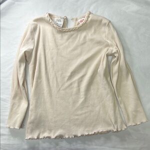 Zara (2-3yrs) Beige Ribbed Top with Ruffled Trim
